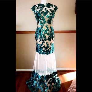 Emerald green with nude with sequins